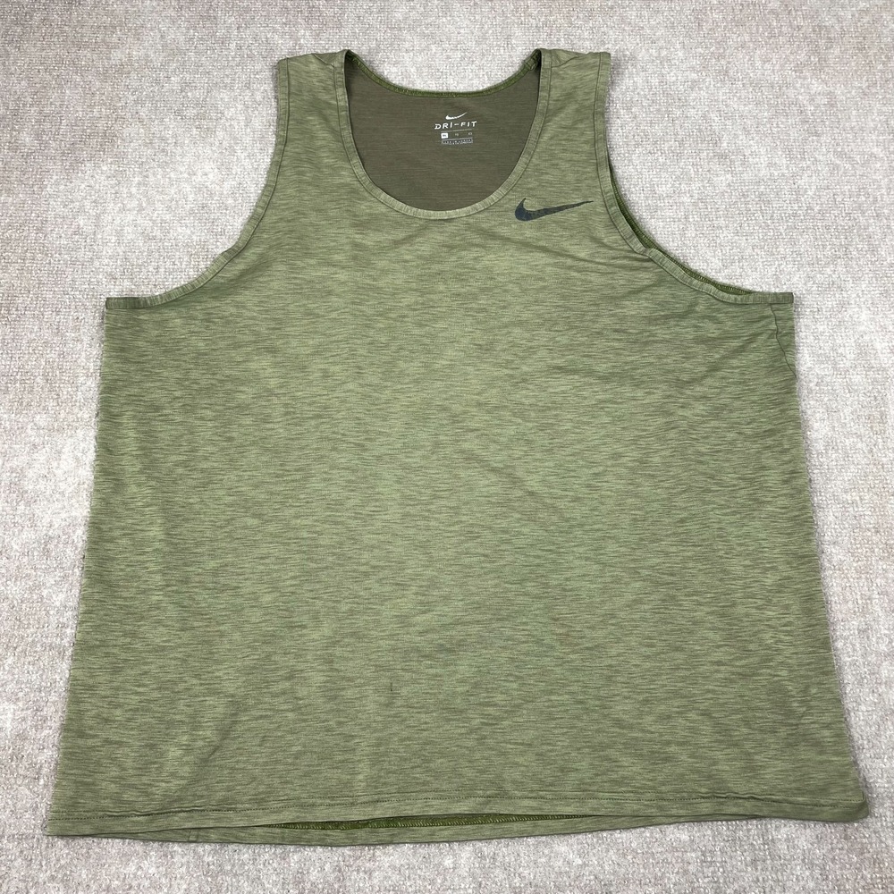 Nike Dri Fit Tank Top Mens XL Olive Green Black Logo Gym Workout Training Sports